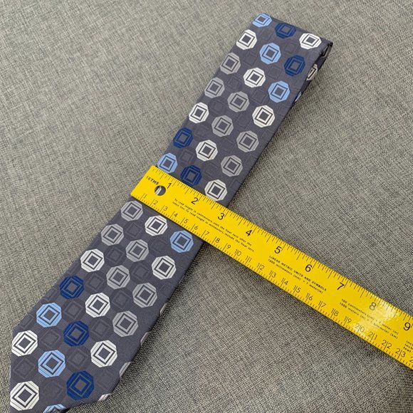 Michael Michael Kors Men's Silk Tie Gray Blue White Geometric Pattern‎ - Picture 8 of 9